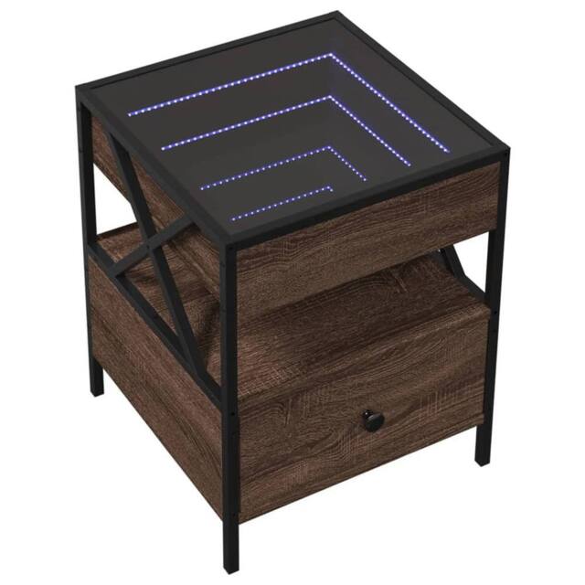 Berkfield Home Decorative Coffee Table with Infinity LED Brown Oak 40x40x51 cm - Size: 40 x 40 x 51 cm - image 1