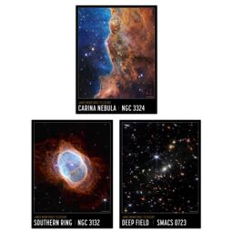 Artery8 Wall Art Print Pack of 3 NASA James Webb Images Cosmic Cliffs Carina Nebula Southern Ring Nebula Deep Field Large Poster Set - thumbnail 1