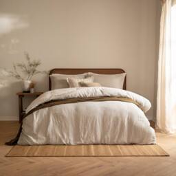 Yard Perrie Leaf Muslin 100% Cotton Duvet Cover Set in Natural - Size: Single - thumbnail 2