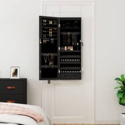 Berkfield Home Mirror Jewellery Cabinet with LED Lights Wall Mounted Black