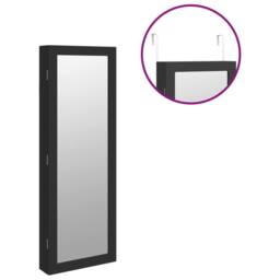 Berkfield Home Mirror Jewellery Cabinet with LED Lights Wall Mounted Black - thumbnail 9