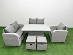 Fimous High Back Poly Rattan Garden Furniture Set w/ Reclining Chair Loveseat Sofa Adjustable Lifting Dining or Coffee Table Indoor Outdoor Patio Set - thumbnail 1