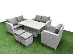 Fimous High Back Poly Rattan Garden Furniture Set w/ Reclining Chair Loveseat Sofa Adjustable Lifting Dining or Coffee Table Indoor Outdoor Patio Set - thumbnail 2