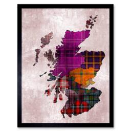 "Artery8 Scotland Map Tartan Regions Scottish Clan 12x16"" Framed Wall Art Print in Purple - Size: W12"" x H16""" - thumbnail 1