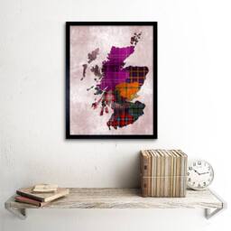 "Artery8 Scotland Map Tartan Regions Scottish Clan 12x16"" Framed Wall Art Print in Purple - Size: W12"" x H16""" - thumbnail 2