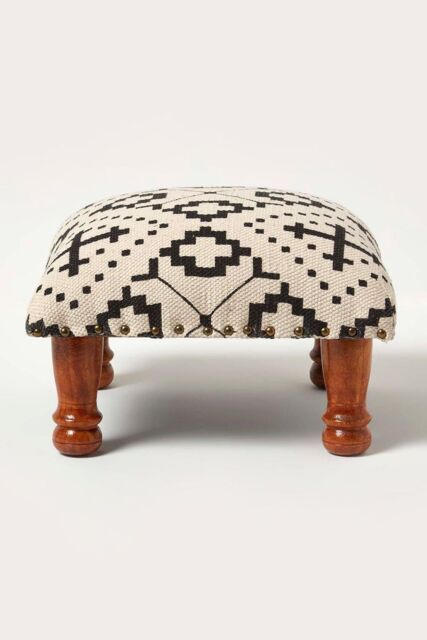 Homescapes Reva Black Geometric Footstool, 40 x 40 x 25 cm - image 1