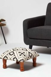 Homescapes Reva Black Geometric Footstool, 40 x 40 x 25 cm - thumbnail 2