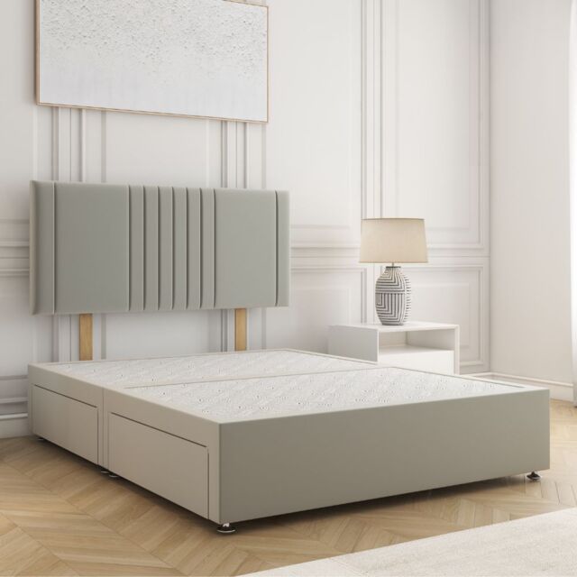 "BSSPOKE Monaco Plush Velvet Divan Bed 24"" Headboard 4 Drawers & No Mattress in Silver - Size: King" - image 1
