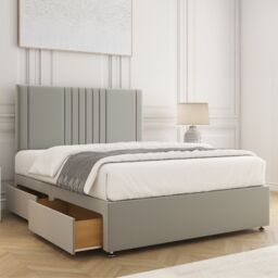 "BSSPOKE Monaco Plush Velvet Divan Bed 24"" Headboard 4 Drawers & No Mattress in Silver - Size: King" - thumbnail 2