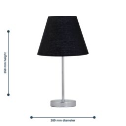 First Choice Lighting Set of 2 Chrome Stick Table Lamps with Black Fabric Shades in Silver - thumbnail 5