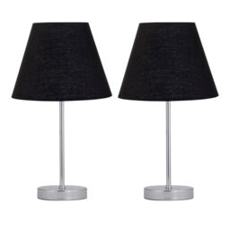 First Choice Lighting Set of 2 Chrome Stick Table Lamps with Black Fabric Shades in Silver - thumbnail 1