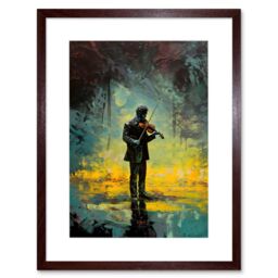 "Artery8 Wall Art Print Street Musician Playing Violin After the Rain Artwork Framed 9X7 Inch in Brown - Size: W7"" x H9""" - thumbnail 1