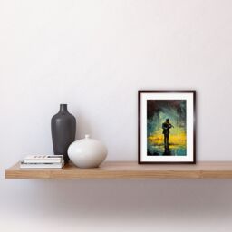 "Artery8 Wall Art Print Street Musician Playing Violin After the Rain Artwork Framed 9X7 Inch in Brown - Size: W7"" x H9""" - thumbnail 2