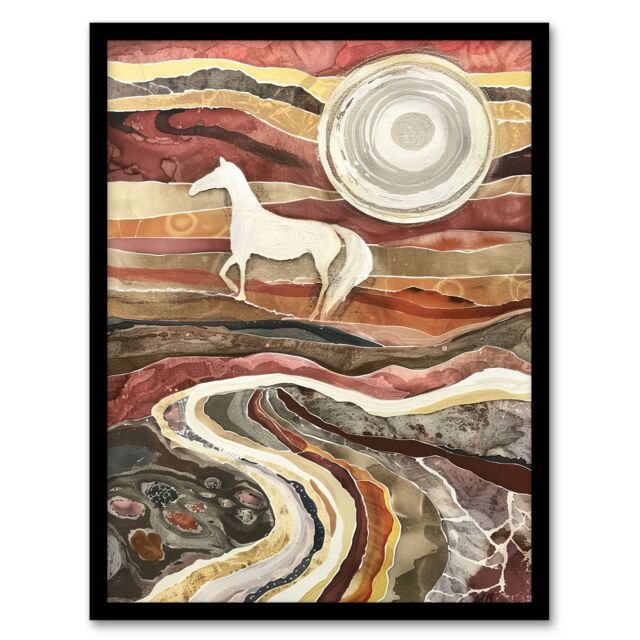 "Artery8 Wild Horse Abstract Camargue Sun Watercolour Framed Art Print in Brown - Size: W12"" x H16""" - image 1