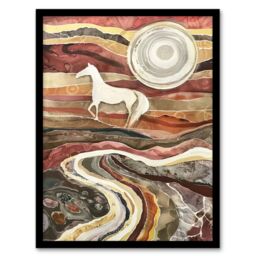 "Artery8 Wild Horse Abstract Camargue Sun Watercolour Framed Art Print in Brown - Size: W12"" x H16""" - thumbnail 1