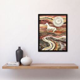 "Artery8 Wild Horse Abstract Camargue Sun Watercolour Framed Art Print in Brown - Size: W12"" x H16""" - thumbnail 4