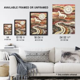 "Artery8 Wild Horse Abstract Camargue Sun Watercolour Framed Art Print in Brown - Size: W12"" x H16""" - thumbnail 3