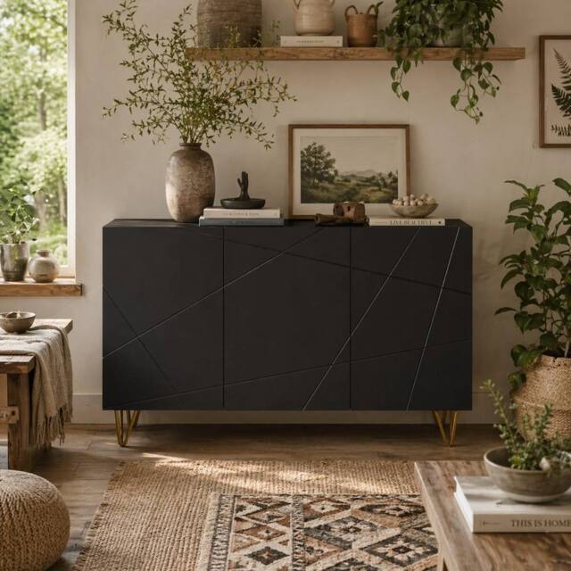 Wyld Haus Fayosa High Gloss Black Sideboard Gold Hairpin Legs - image 1