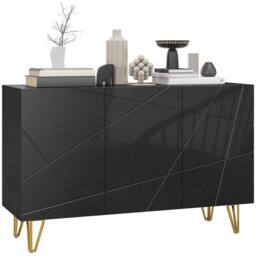 Wyld Haus Fayosa High Gloss Black Sideboard Gold Hairpin Legs - thumbnail 2