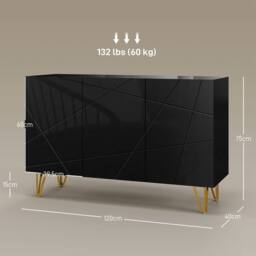Wyld Haus Fayosa High Gloss Black Sideboard Gold Hairpin Legs - thumbnail 3
