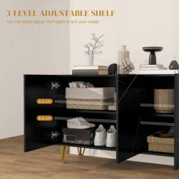Wyld Haus Fayosa High Gloss Black Sideboard Gold Hairpin Legs - thumbnail 5
