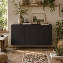 Wyld Haus Fayosa High Gloss Black Sideboard Gold Hairpin Legs - thumbnail 1