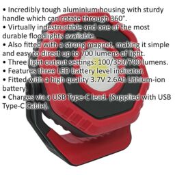 Loops 360Ã‚ ° Pocket Floodlight - 7W COB LED - Rechargeable - Magnetic Base - Red - thumbnail 2