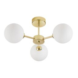 Happy Homewares Contemporary Chic Light Fitting with Opal White Globe Glass Shade in Gold - thumbnail 2