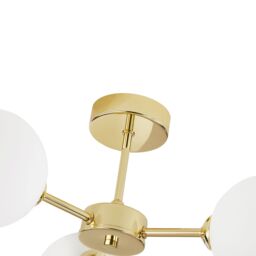 Happy Homewares Contemporary Chic Light Fitting with Opal White Globe Glass Shade in Gold - thumbnail 3