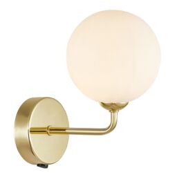 Happy Homewares Contemporary Chic Light Fitting with Opal White Globe Glass Shade in Gold - thumbnail 1