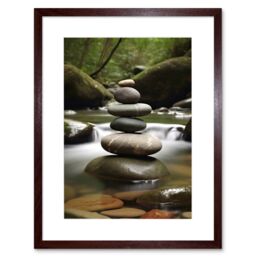 "Artery8 Wall Art Print Zen Massage Stone Photograph Waterfall River Nature Beauty Salon Therapy Room Artwork Framed 9X7 Inch - Size: W7"" x H9""" - thumbnail 1