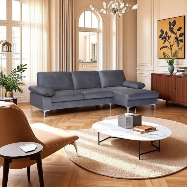 SquareBoxx Venosa Velvet Sectional Corner Right Sofa in Grey - image 1