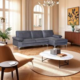 SquareBoxx Venosa Velvet Sectional Corner Right Sofa in Grey