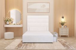 Somnior Chambery Divan Bed Frame 2 Draw with Floor Standing Headboard Velvet in White - Size: Double - thumbnail 4