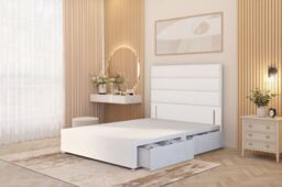 Somnior Chambery Divan Bed Frame 2 Draw with Floor Standing Headboard Velvet in White - Size: Double - thumbnail 1
