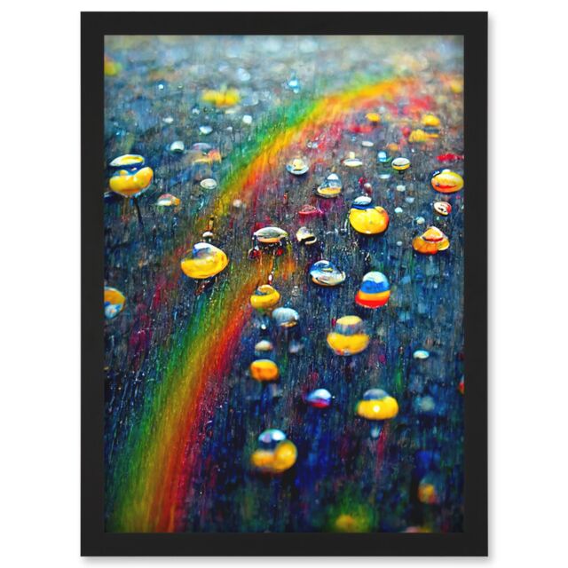 Artery8 Raindrops On Rainbow Light Prism Oil Painting Artwork Framed Wall Art Print A4 in Black - image 1