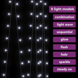 Berkfield Home LED Curtain Fairy Lights 3x3m 300 LED Cold White 8 Function - thumbnail 4