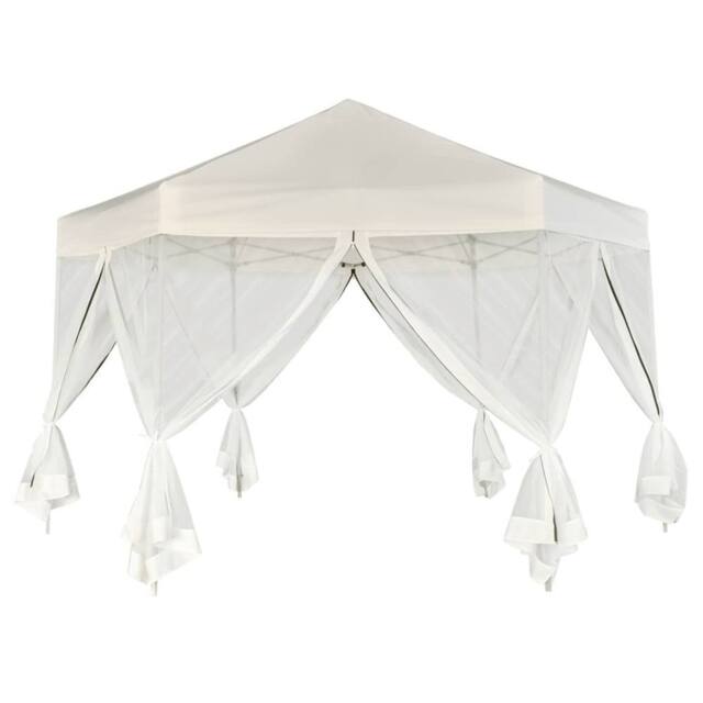 Berkfield Home Hexagonal Pop-Up Marquee with 6 Sidewalls Cream White 3.6x3.1 m - image 1