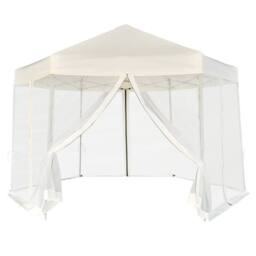Berkfield Home Hexagonal Pop-Up Marquee with 6 Sidewalls Cream White 3.6x3.1 m - thumbnail 2