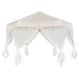 Berkfield Home Hexagonal Pop-Up Marquee with 6 Sidewalls Cream White 3.6x3.1 m - thumbnail 1