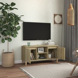 Berkfield Home TV Cabinet with Solid Wood Legs Sonoma Oak 103.5x35x50 cm in Brown - thumbnail 3