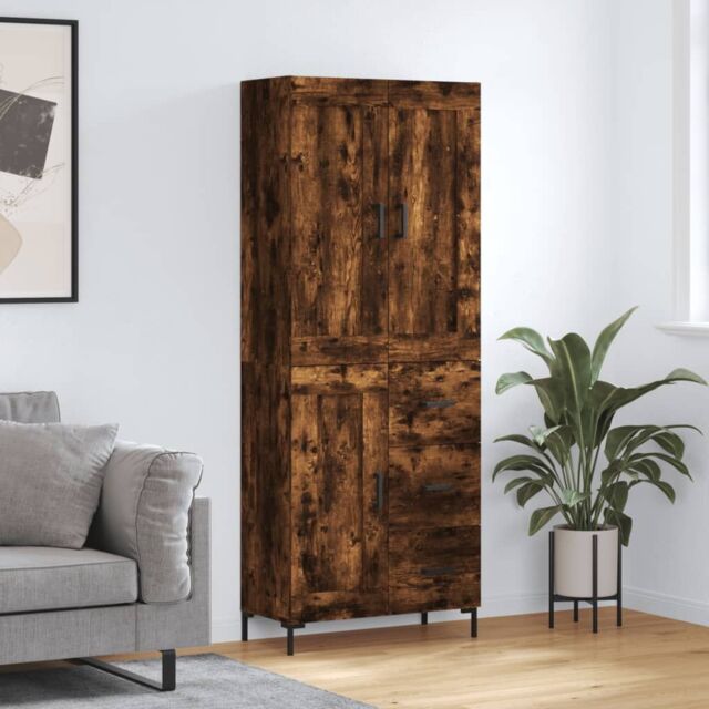 Berkfield Home Highboard Smoked Oak 69.5x34x180 cm Engineered Wood in Brown - image 1