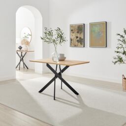FurnitureboxUK Leonardo Oak Effect Dining Table & 4 Calla Black Velvet Chairs in Brown - thumbnail 2