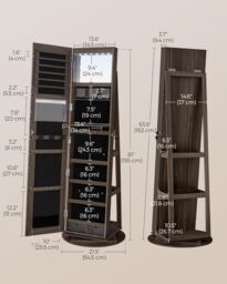 SONGMICS LED Swivel Mirror Jewellery Cabinet with Lockable Storage in Dark Brown - thumbnail 2