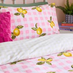 Heya Home Gingham Lemons Reversible Duvet Cover Set in Pink - Size: Single - thumbnail 2