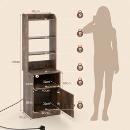 Gymax Tall Nightstand With Shelves Bedside Tables With Charging Station in Brown - thumbnail 2