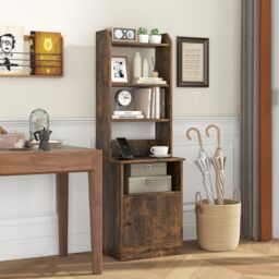 Gymax Tall Nightstand With Shelves Bedside Tables With Charging Station in Brown - thumbnail 8