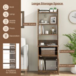 Gymax Tall Nightstand With Shelves Bedside Tables With Charging Station in Brown - thumbnail 5