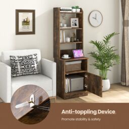 Gymax Tall Nightstand With Shelves Bedside Tables With Charging Station in Brown - thumbnail 6