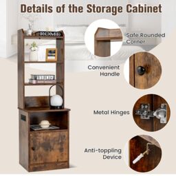 Gymax Tall Nightstand With Shelves Bedside Tables With Charging Station in Brown - thumbnail 9